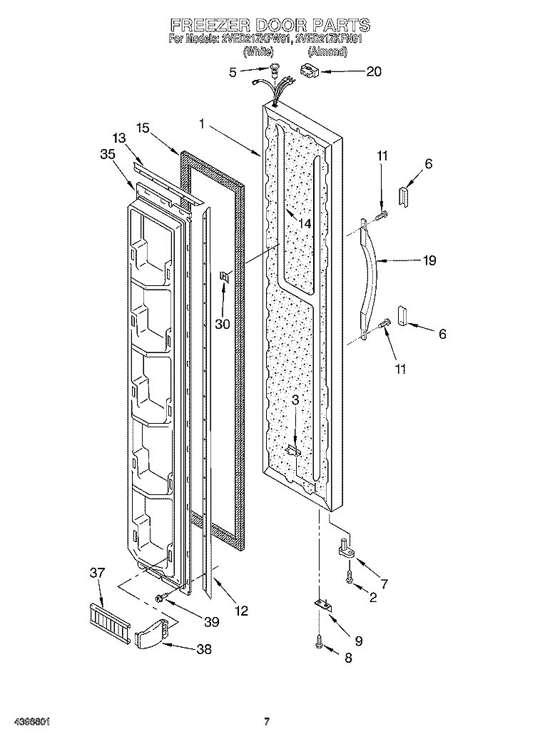 FREEZER DOOR Diagram and Parts List for 2VED21ZKFN01  Whirlpool Refrigerator