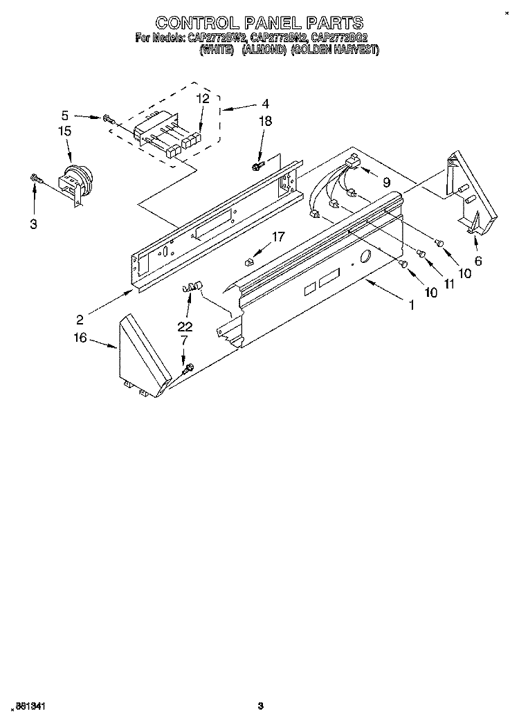 CONTROL PANEL Diagram and Parts List for CAP2772BG2  Whirlpool Washer
