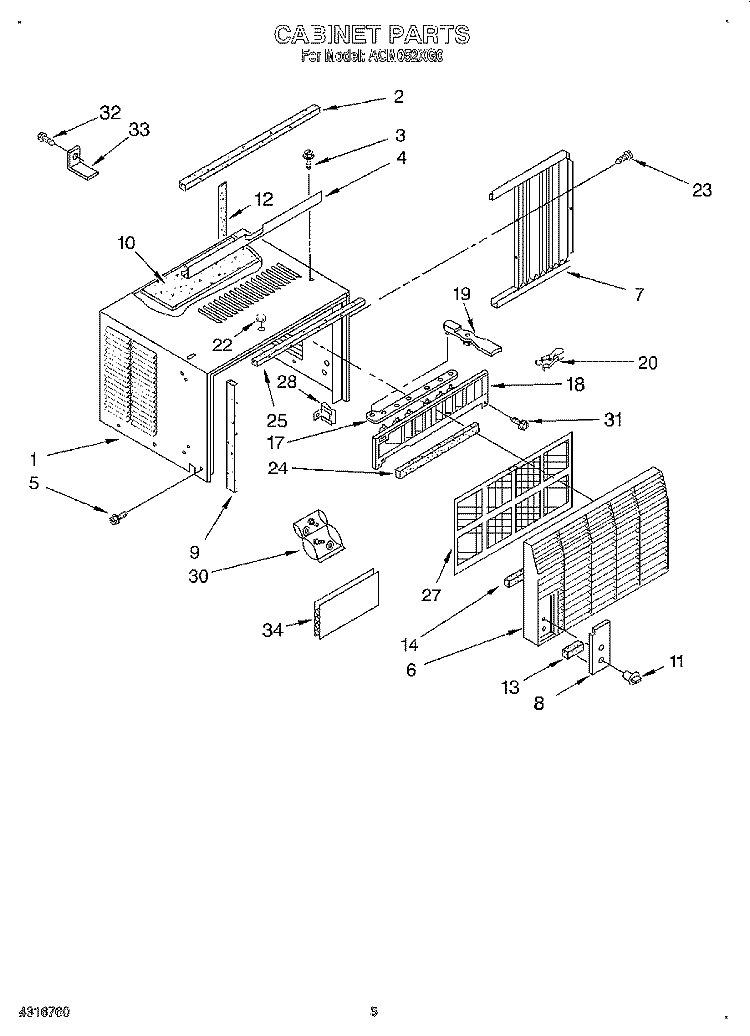 CABINET Diagram and Parts List for ACM052XG0  Whirlpool Air Conditioner