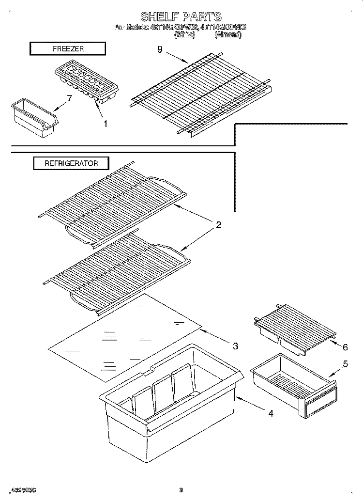 SHELF Diagram and Parts List for 4ET14GKXFN02  Whirlpool Refrigerator