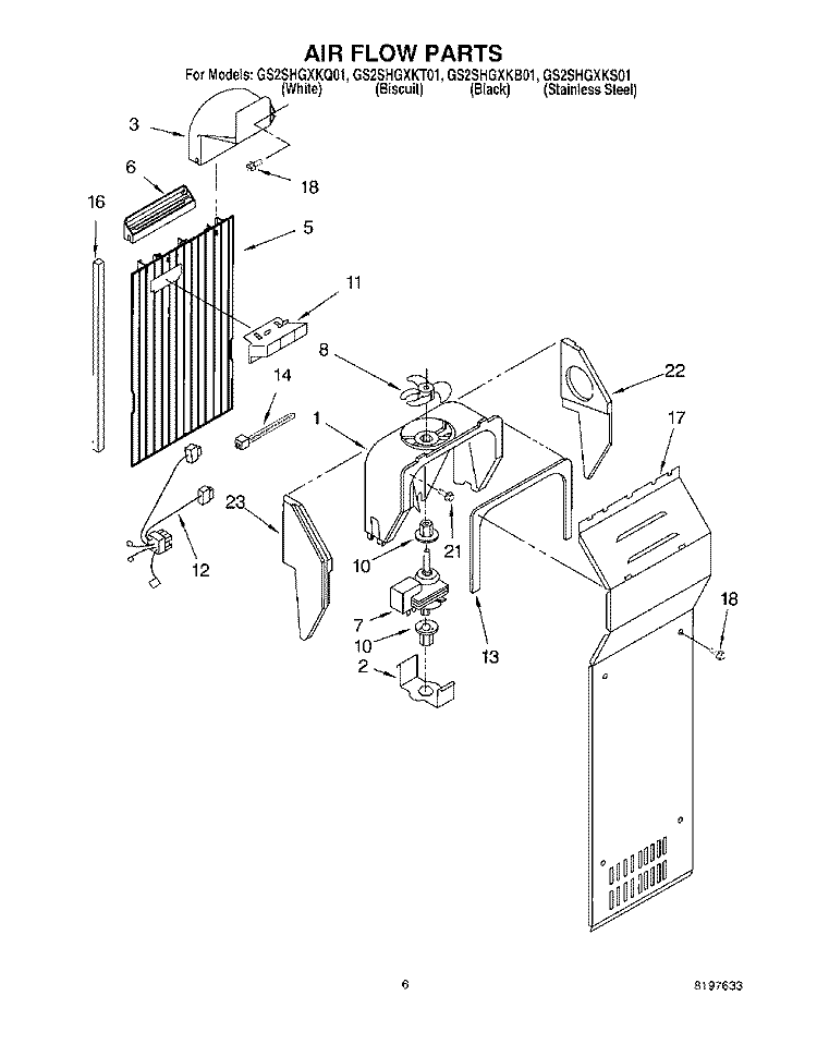 AIR FLOW Diagram and Parts List for GS2SHGXKT01  Whirlpool Refrigerator