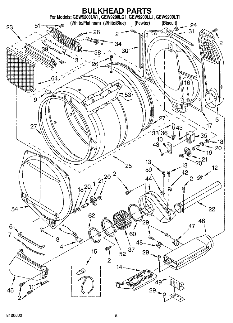 BULKHEAD PARTS OPTIONAL PARTS (NOT INCLUDED) Diagram and Parts List for GEW9200LQ1  Whirlpool Dryer