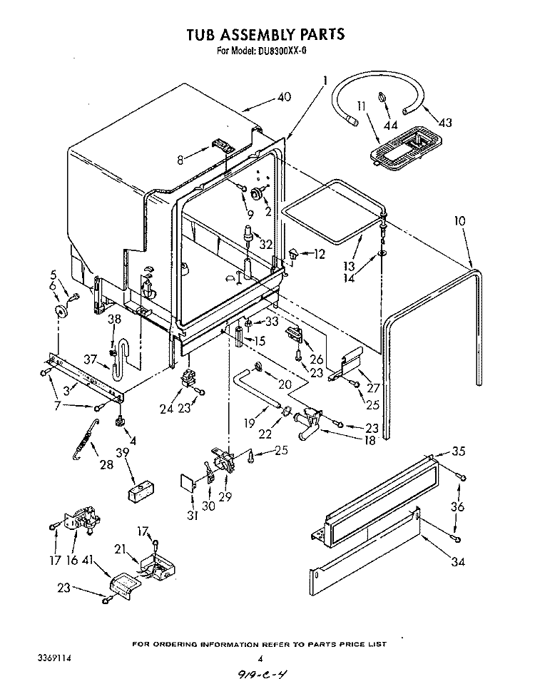 TUB ASSEMBLY Diagram and Parts List for DU8300XX0  Whirlpool Dishwasher