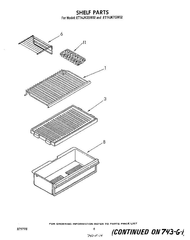 SHELF Diagram and Parts List for ET14JKYSW02  Whirlpool Refrigerator
