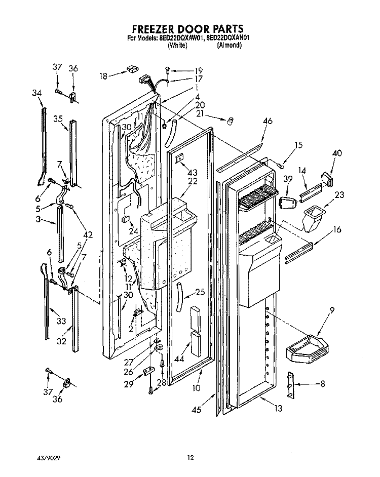 FREEZER DOOR Diagram and Parts List for 8ED22DQXAN01  Whirlpool Refrigerator