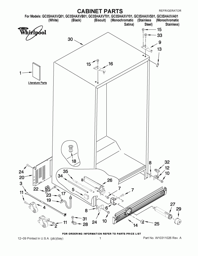 CABINET PARTS Diagram and Parts List for GC3SHAXVS01  Whirlpool Refrigerator