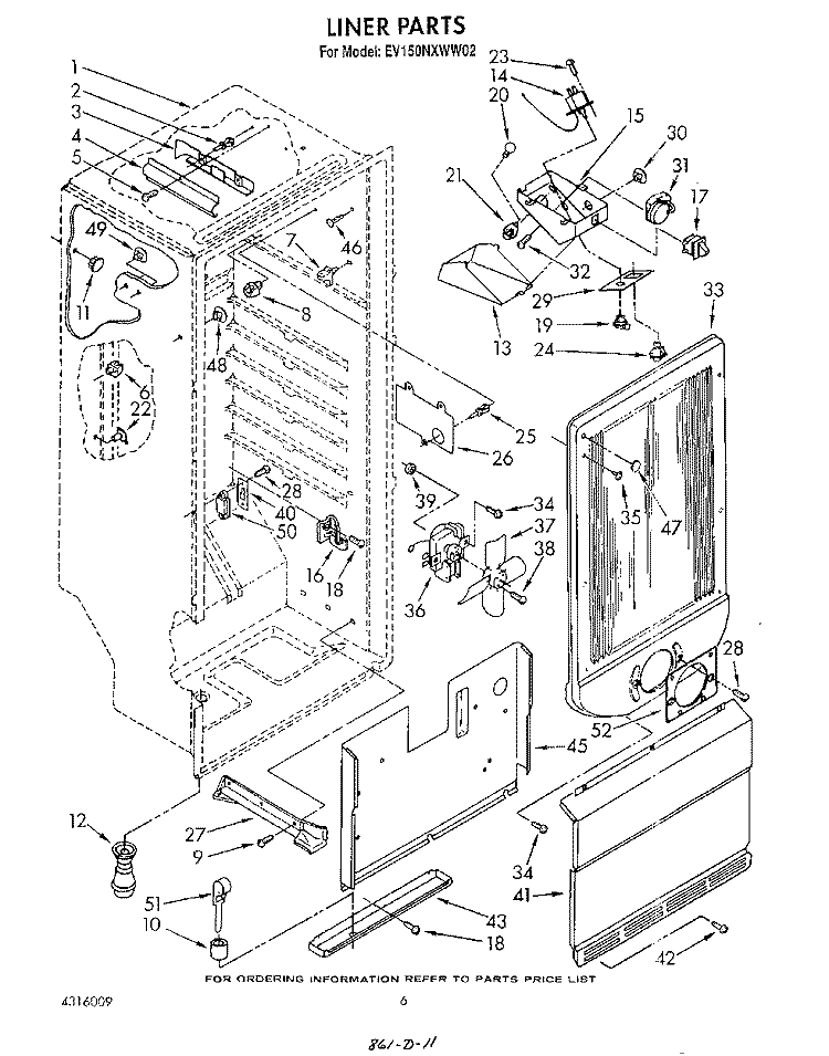 LINER Diagram and Parts List for EV150NXWN02  Whirlpool Freezer