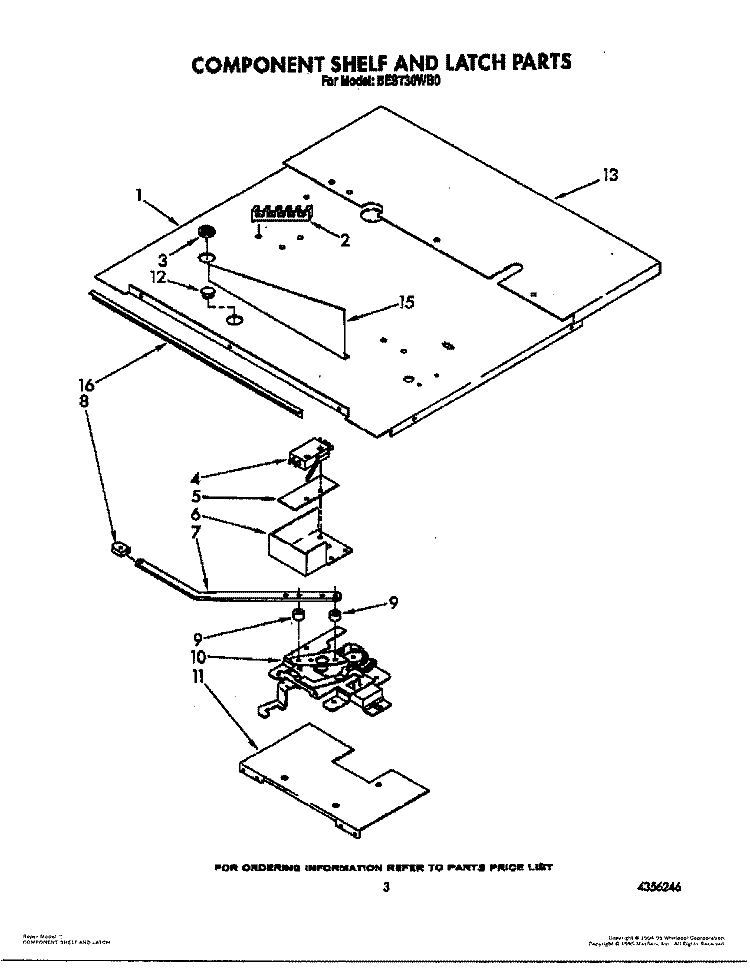 COMPONENT SHELF AND LATCH Diagram and Parts List for BES730WW0  Whirlpool Wall Oven