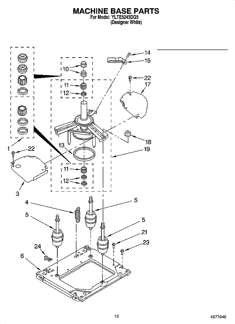 MACHINE BASE PARTS Diagram and Parts List for YLTE5243DQ3  Whirlpool Washer Dryer Combo