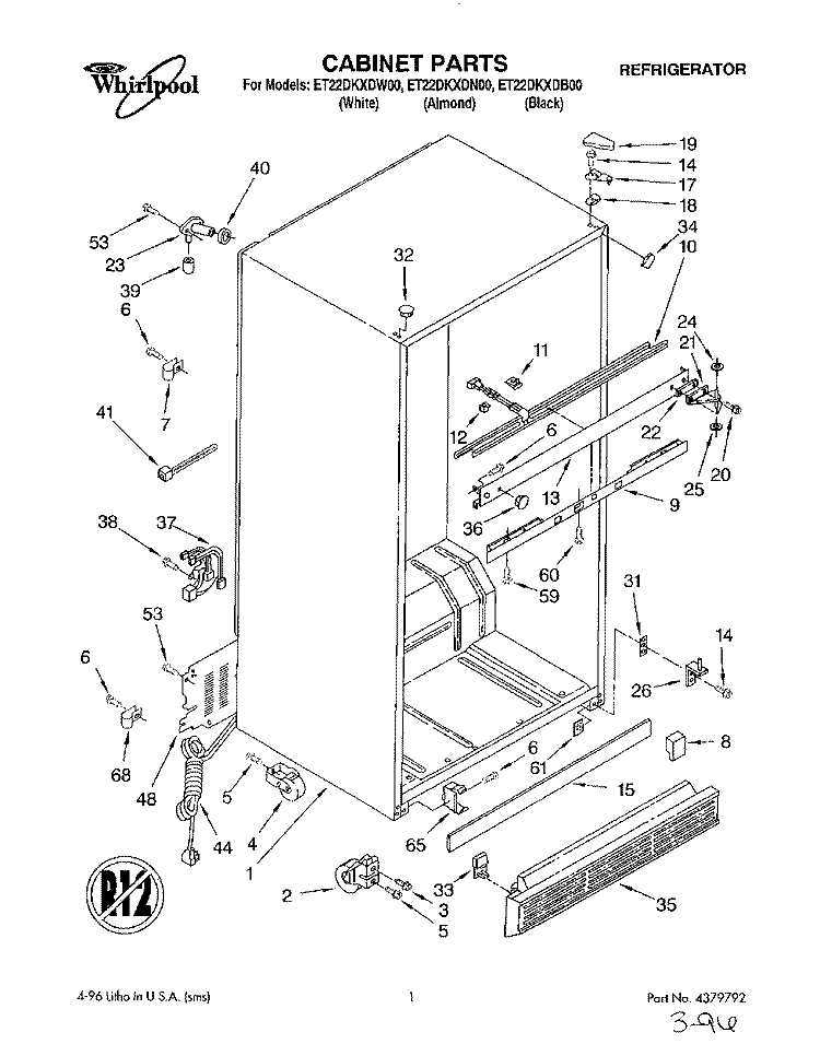 CABINET Diagram and Parts List for ET22DKXDB00  Whirlpool Refrigerator