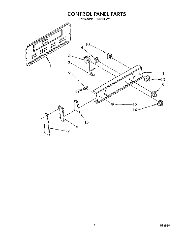 CONTROL PANEL , LITERATURE Diagram and Parts List for RF302BXVG3  Whirlpool Range