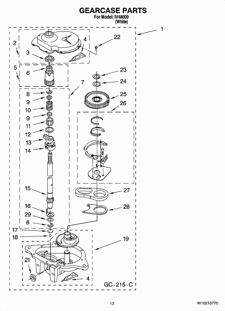GEARCASE PARTS, OPTIONAL PARTS (NOT INCLUDED) Diagram and Parts List for IV48000  Inglis Washer