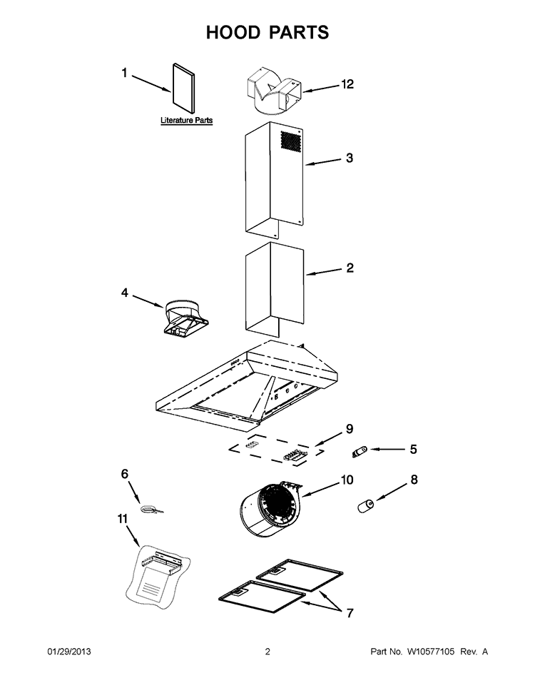 HOOD PARTS Diagram and Parts List for UXW7230BS0  Whirlpool Range Hood