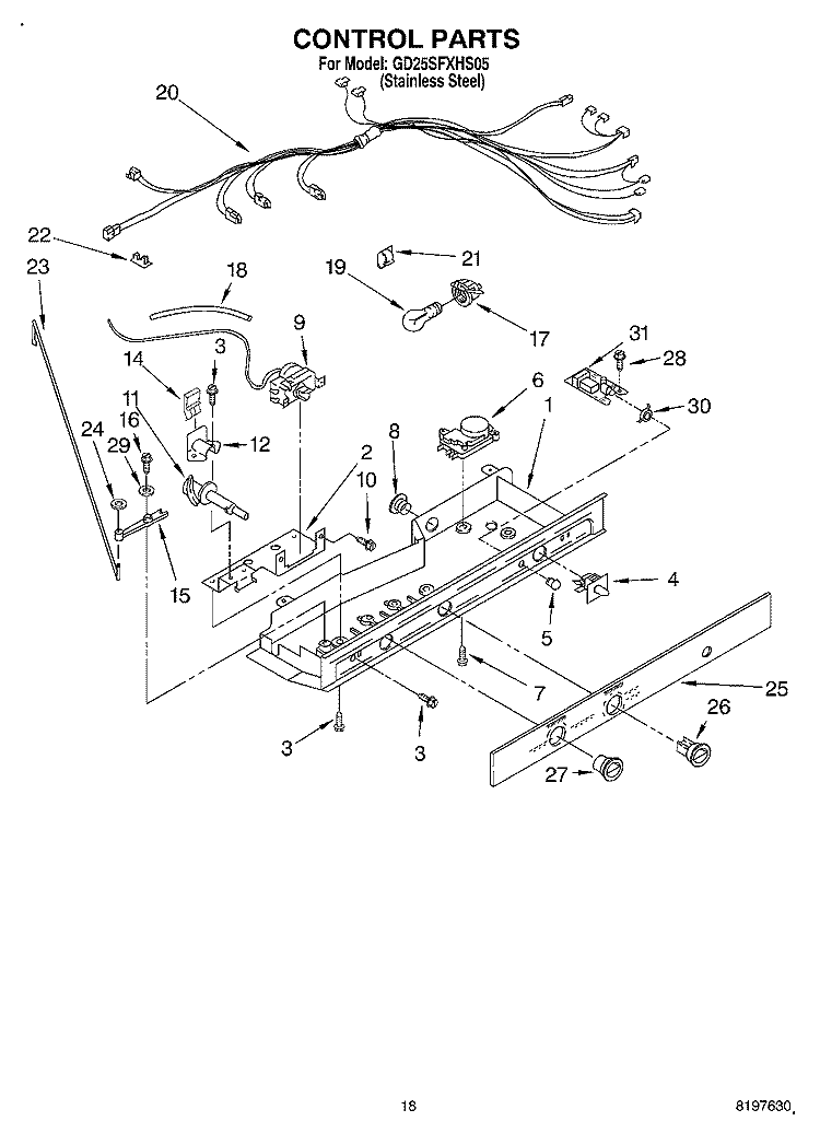 CONTROL Diagram and Parts List for GD25SFXHS05  Whirlpool Refrigerator