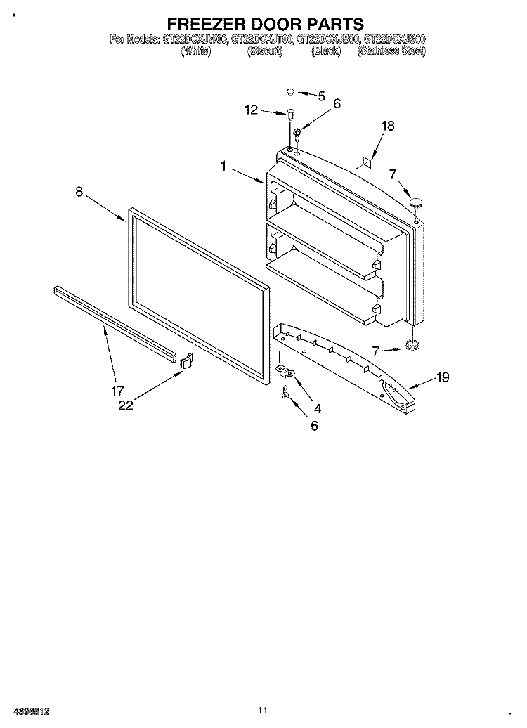 FREEZER DOOR Diagram and Parts List for GT22DCXJB00  Whirlpool Refrigerator
