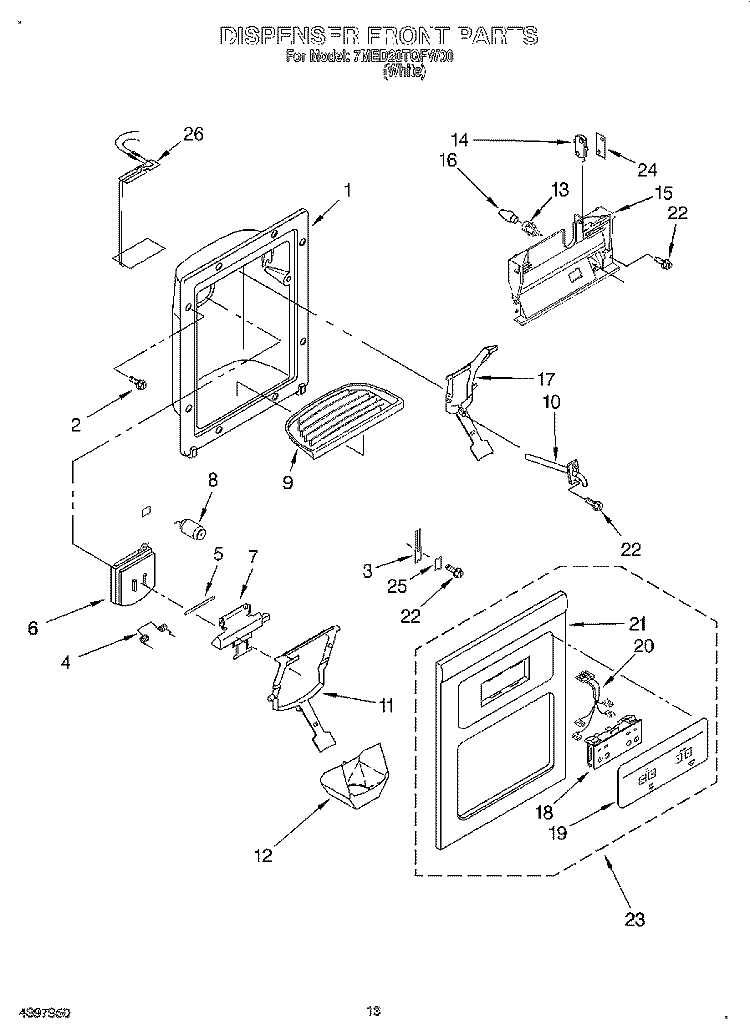 DISPENSER FRONT Diagram and Parts List for 7MED20TQFW00  Whirlpool Refrigerator