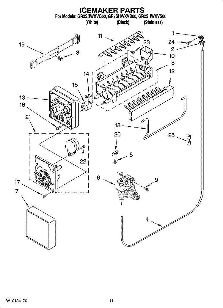 ICEMAKER PARTS Diagram and Parts List for GR2SHWXVS00  Whirlpool Refrigerator