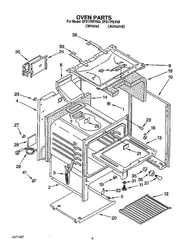 OVEN Diagram and Parts List for SF317PEYW0  Whirlpool Range