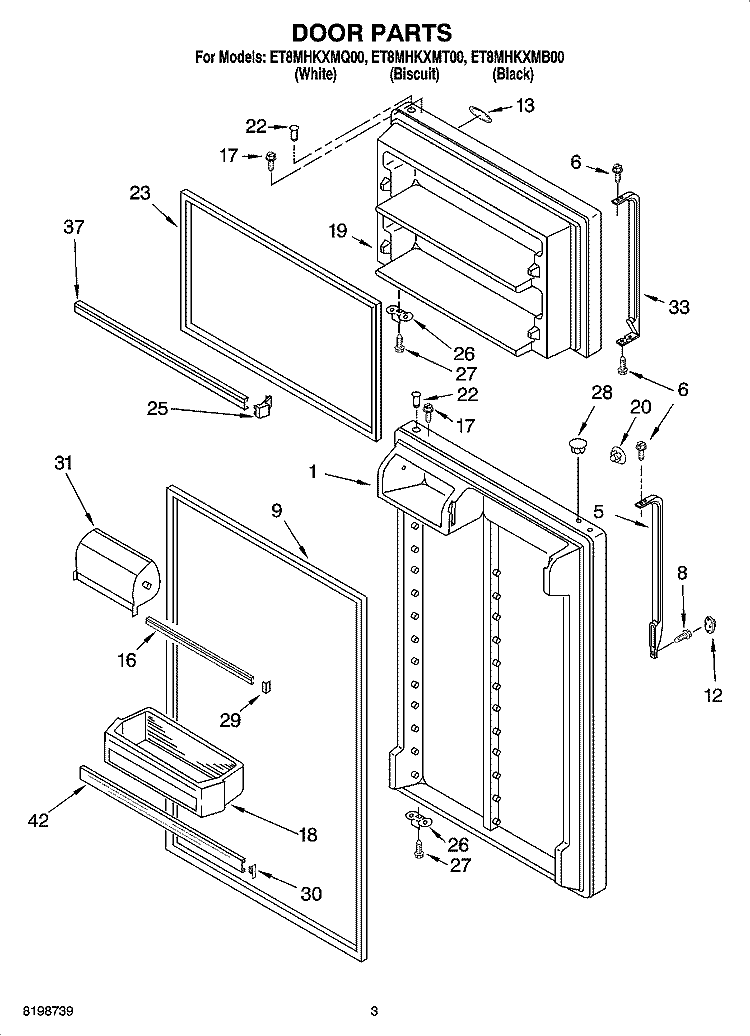 DOOR PARTS Diagram and Parts List for ET8MHKXMT00  Whirlpool Refrigerator