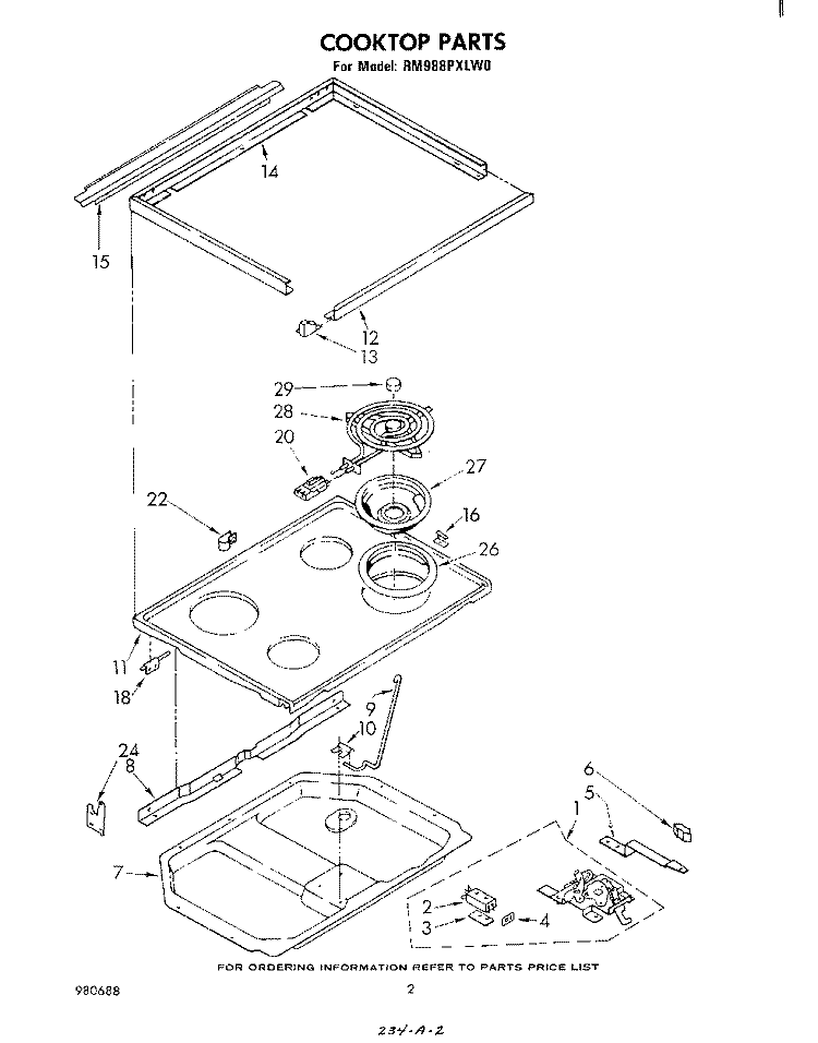 COOKTOP Diagram and Parts List for RM988PXLW0  Whirlpool Microwave Oven Combo
