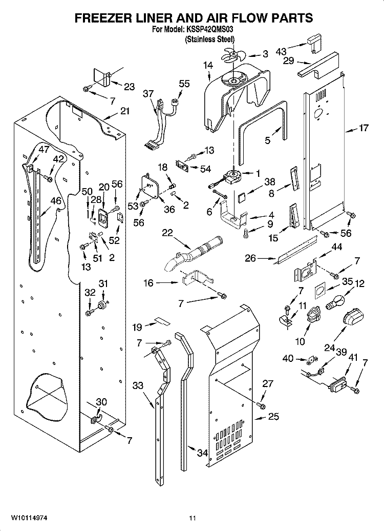 FREEZER LINER AND AIR FLOW PARTS Diagram and Parts List for KSSP42QMS03  KitchenAid Refrigerator