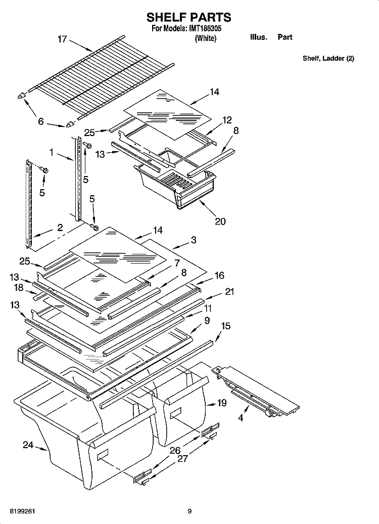 SHELF PARTS, OPTIONAL PARTS Diagram and Parts List for IMT186305  Inglis Refrigerator