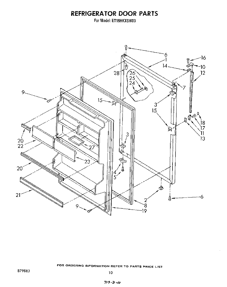 REFRIGERATOR DOOR , LIT/OPTIONAL Diagram and Parts List for ET18HKXSW03  Whirlpool Refrigerator