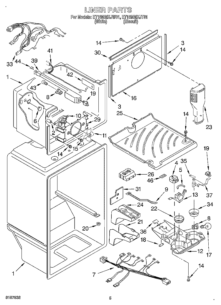 LINER Diagram and Parts List for ET18MMXJT01  Whirlpool Refrigerator