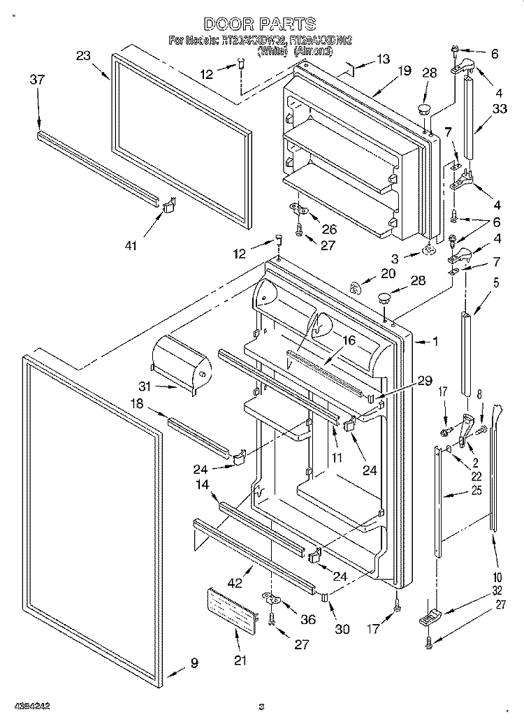 DOOR Diagram and Parts List for RT20AKXDW02  Roper Refrigerator