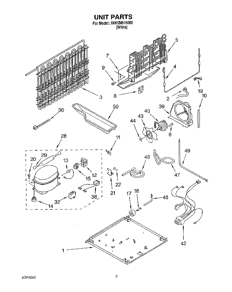 UNIT Diagram and Parts List for 3XKVN515000  Whirlpool Refrigerator