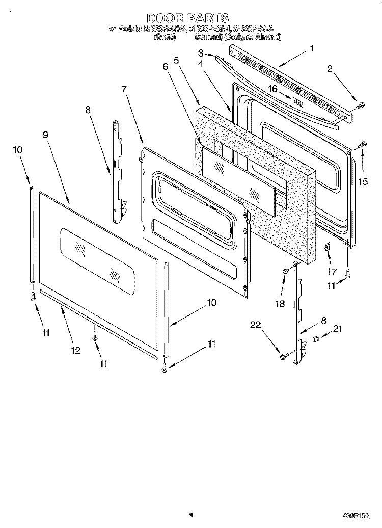 DOOR Diagram and Parts List for SF325PEGZ4  Whirlpool Range