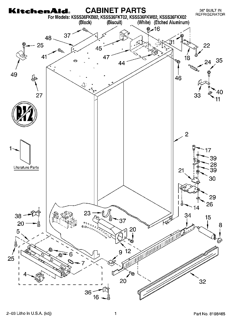 CABINET PARTS Diagram and Parts List for KSSS36FKT02  KitchenAid Refrigerator