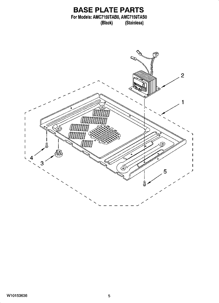 BASE PLATE PARTS Diagram and Parts List for AMC7159TAS0  Whirlpool Microwave