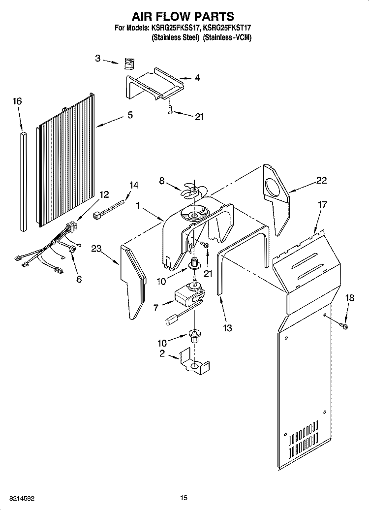 AIR FLOW PARTS Diagram and Parts List for KSRG25FKSS17  KitchenAid Refrigerator