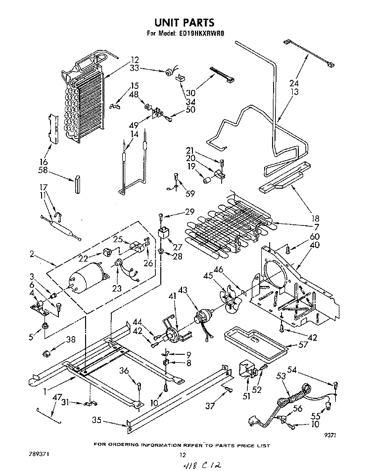 UNIT Diagram and Parts List for ED19HKXRNR0  Whirlpool Refrigerator
