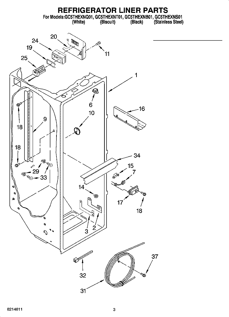 REFRIGERATOR LINER PARTS Diagram and Parts List for GC5THEXNT01  Whirlpool Refrigerator