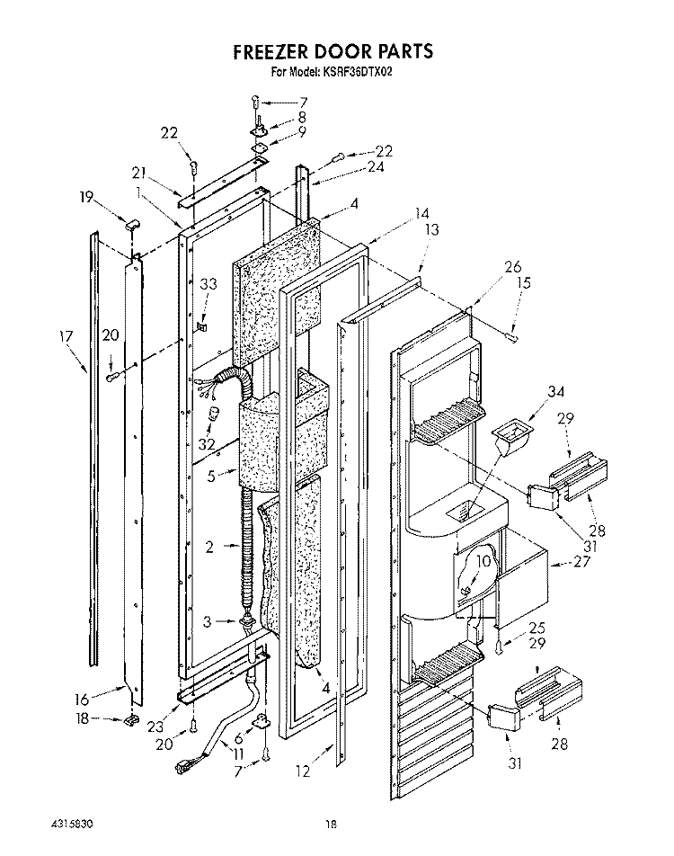 FREEZER DOOR Diagram and Parts List for KSRF36DTX02  KitchenAid Refrigerator