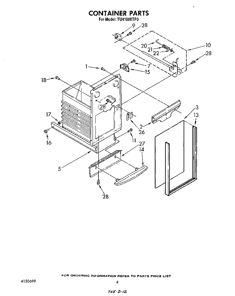 CONTAINER Diagram and Parts List for TU4100XTP0  Whirlpool Trash Compactor