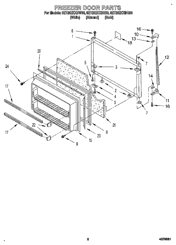 FREEZER DOOR Diagram and Parts List for 8ET20ZKXBG00  Whirlpool Refrigerator