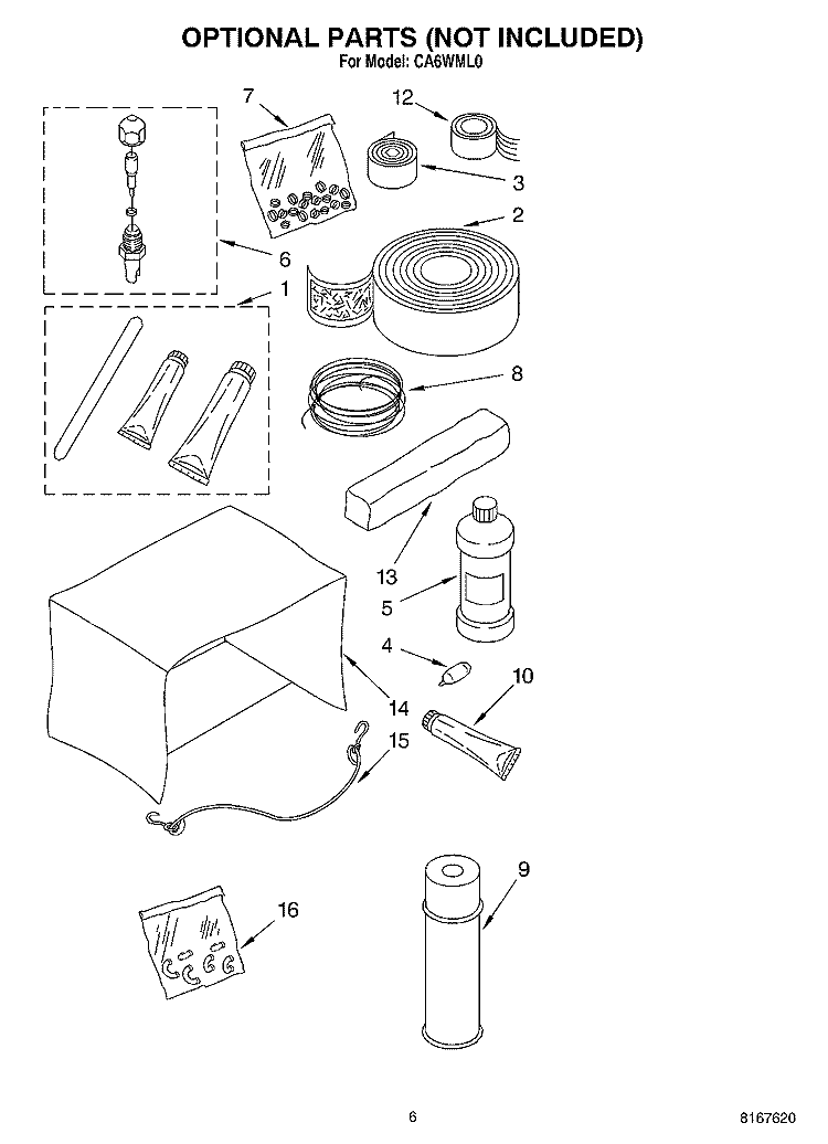OPTIONAL Diagram and Parts List for CA6WML0  Roper Air Conditioner