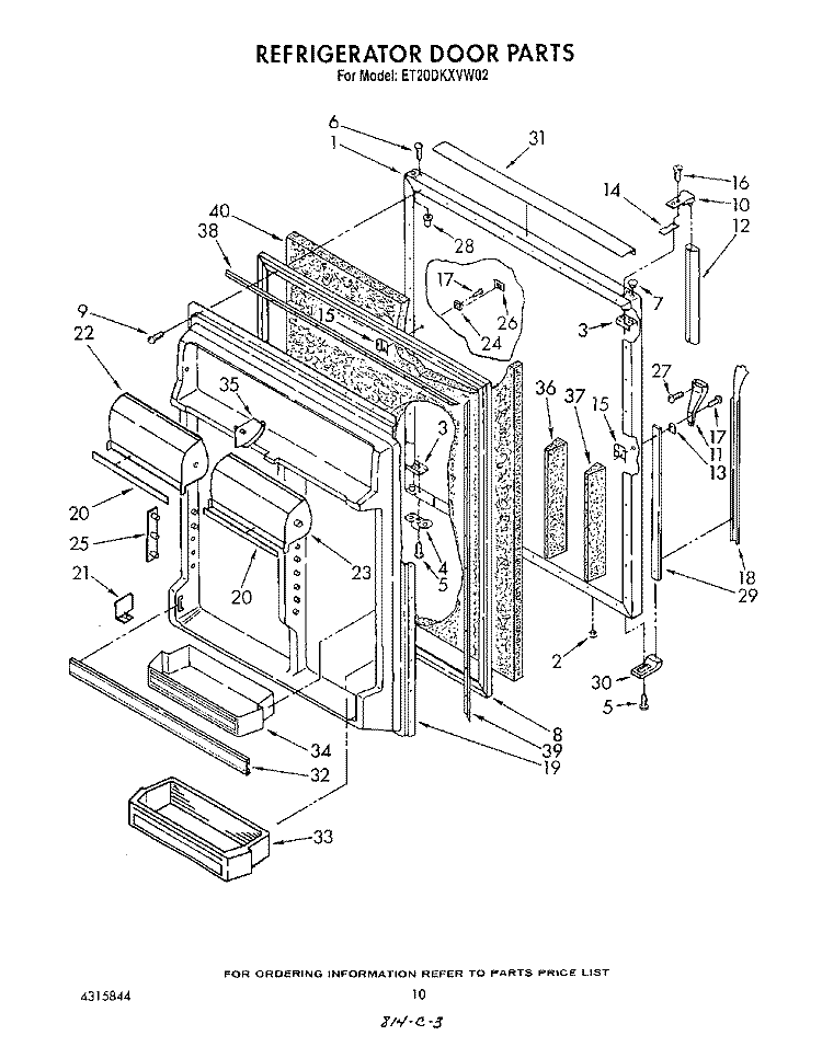 REFRIGERATOR DOOR Diagram and Parts List for ET20DKXVW02  Whirlpool Refrigerator