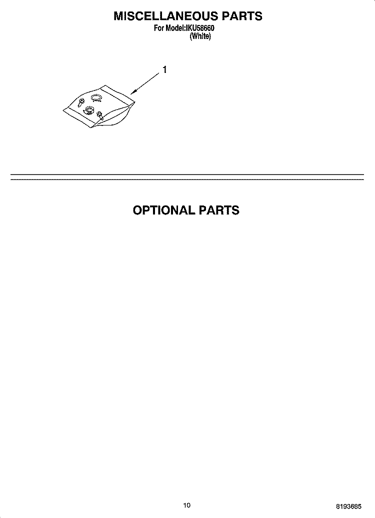 MISCELLANEOUS  PARTS, OPTIONAL PARTS Diagram and Parts List for IKU58660  Inglis Dishwasher
