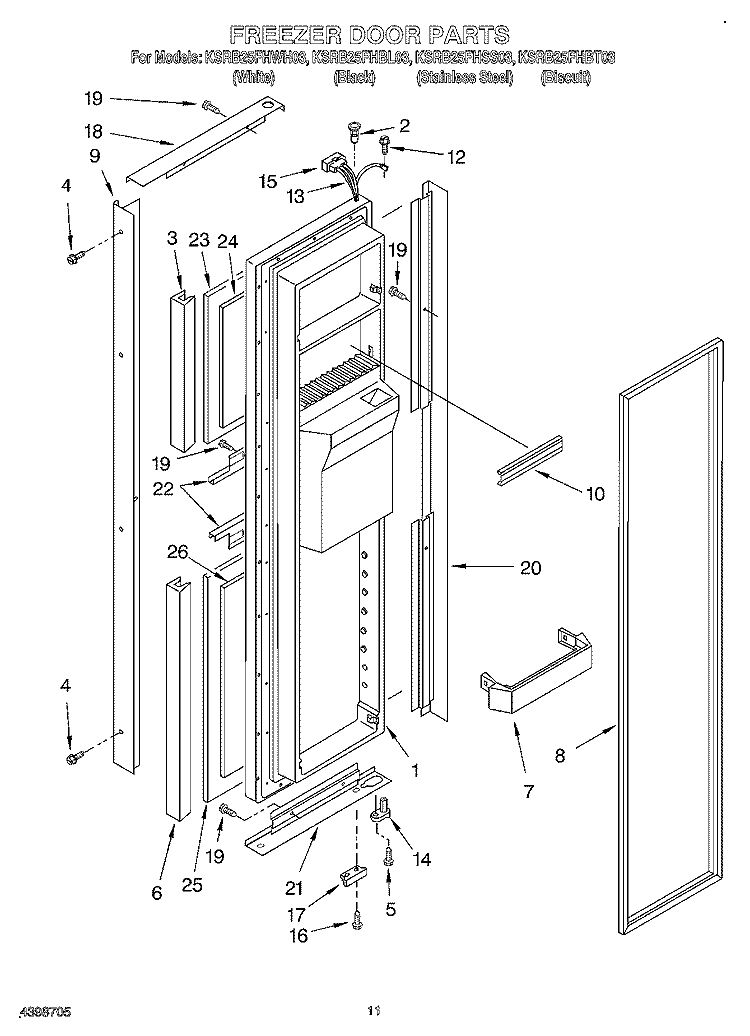 FREEZER DOOR Diagram and Parts List for KSRB25FHBL03  KitchenAid Refrigerator