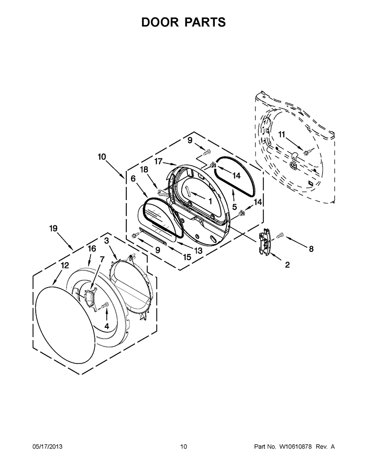 DOOR PARTS Diagram and Parts List for WGD9050XW2  Whirlpool Dryer