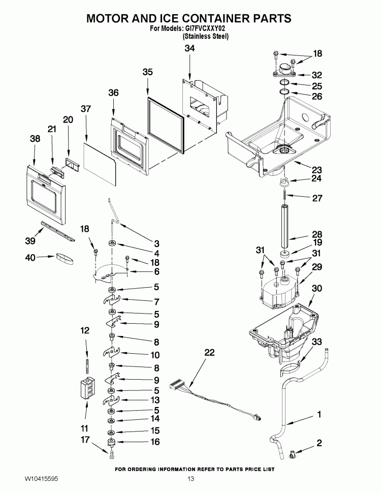 MOTOR AND ICE CONTAINER PARTS Diagram and Parts List for GI7FVCXXY02  Whirlpool Refrigerator
