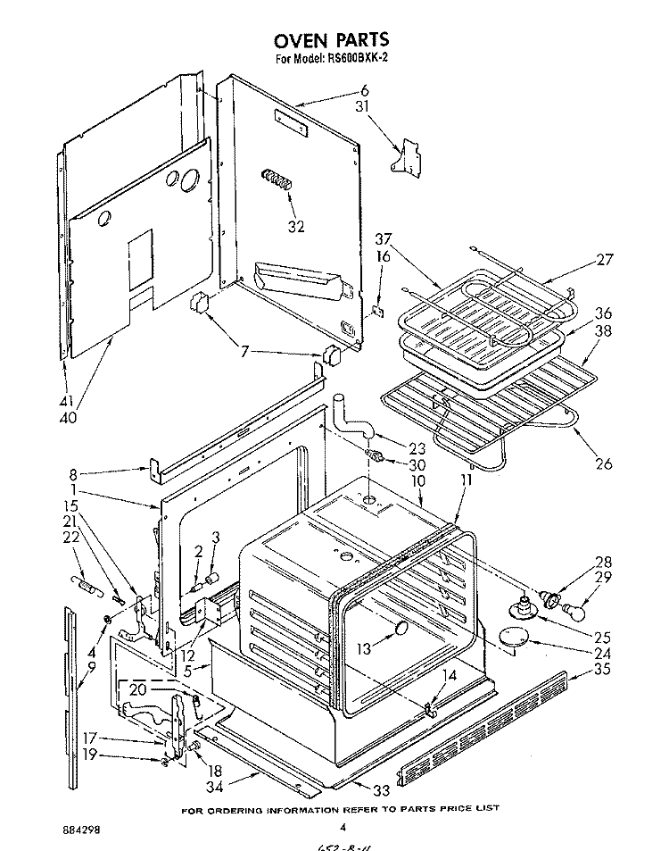 OVEN Diagram and Parts List for RS600BXK2  Whirlpool Range