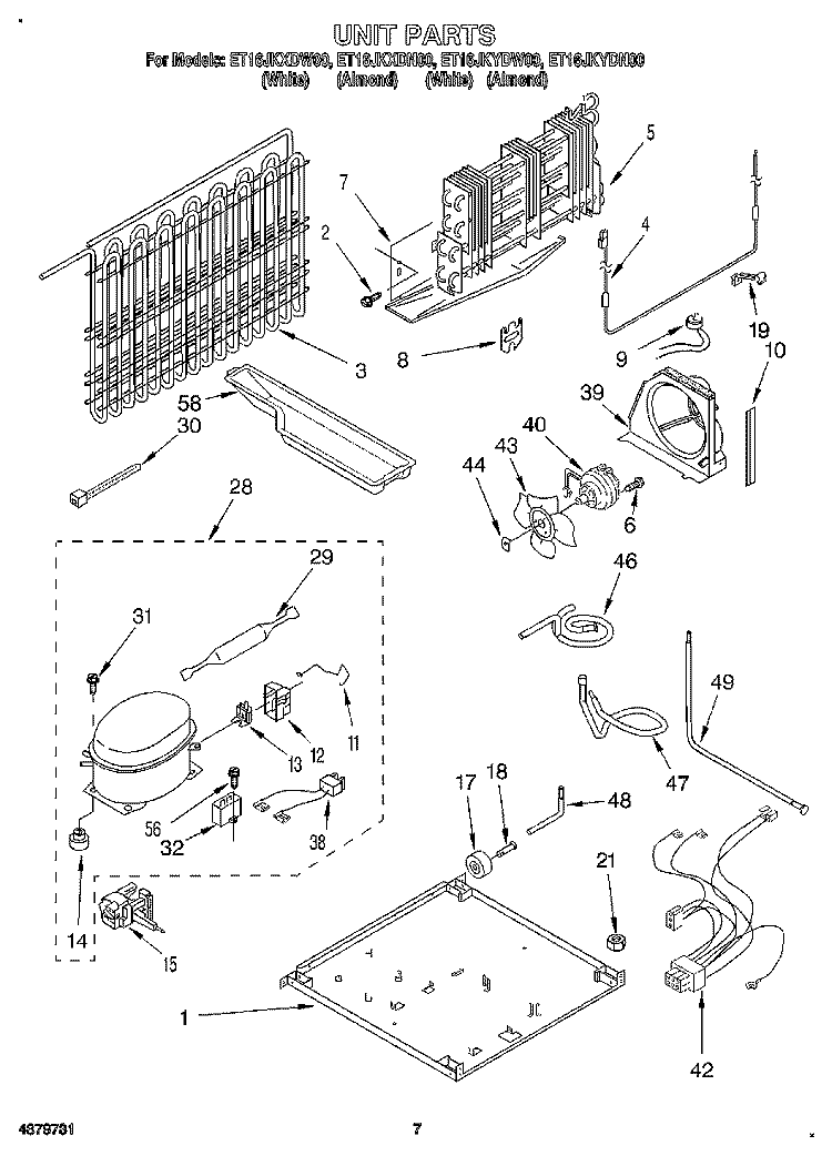 UNIT Diagram and Parts List for ET16JKYDN00  Whirlpool Refrigerator