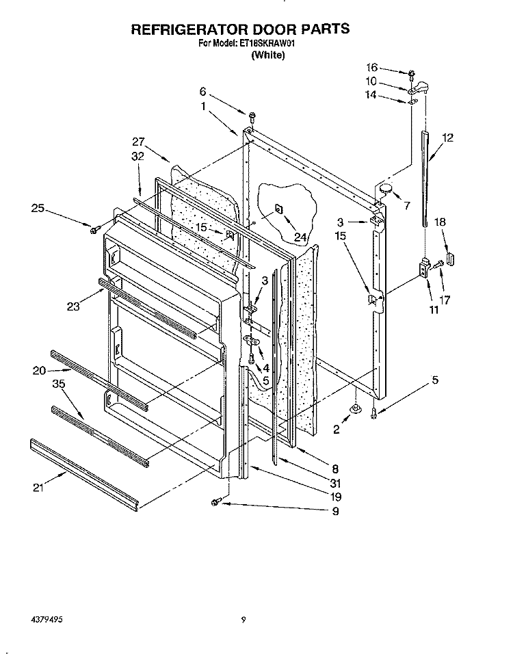 REFRIGERATOR DOOR, LIT/OPTIONAL Diagram and Parts List for ET18SKRAW01  Whirlpool Refrigerator
