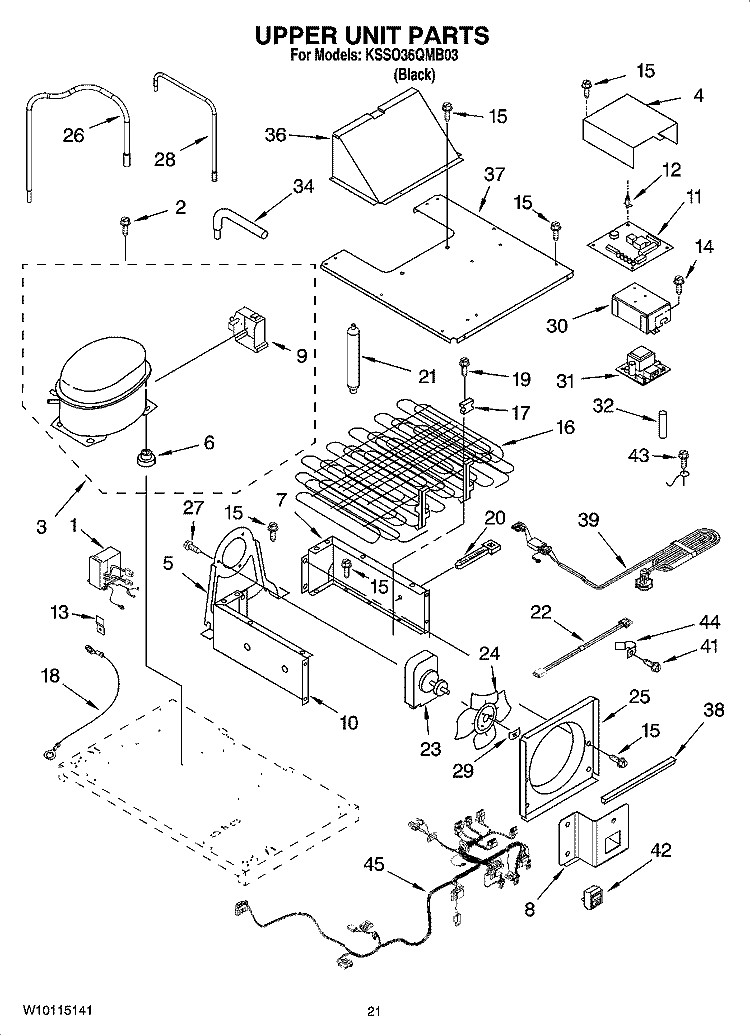 UPPER UNIT PARTS Diagram and Parts List for KSSO36QMB03  KitchenAid Refrigerator