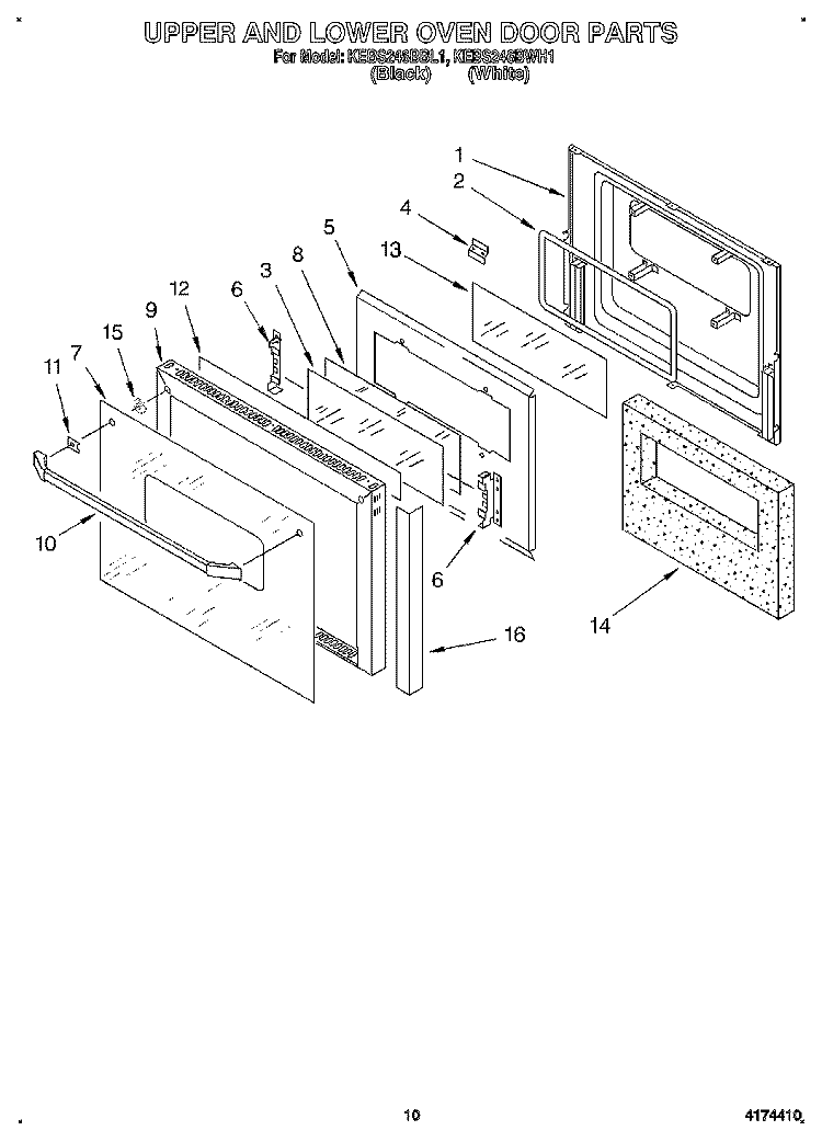 UPPER AND LOWER OVEN DOOR Diagram and Parts List for KEBS246BWH1  KitchenAid Wall Oven